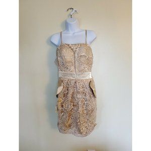 Lucy & Co. Cocktail Dress Gold Lace Pockets L NWT